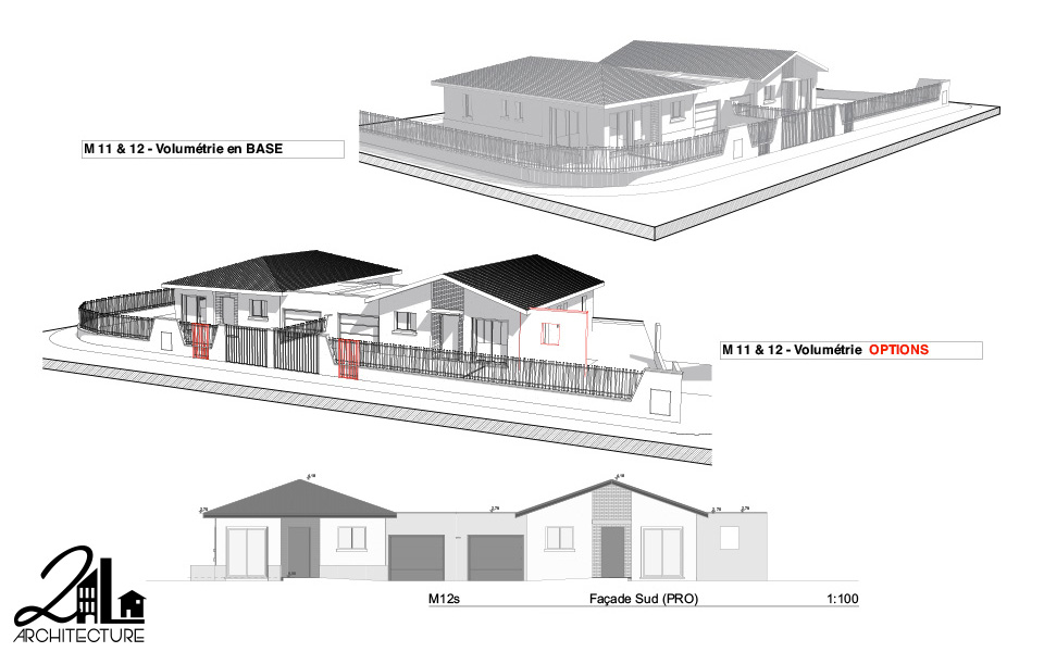 Groupement d'habitations, volumétrie : Construction de 12 villas par 2L Architecture