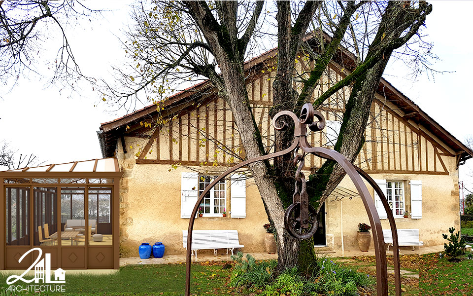 Conception d’une véranda de style ancien comme extension de maison landaise